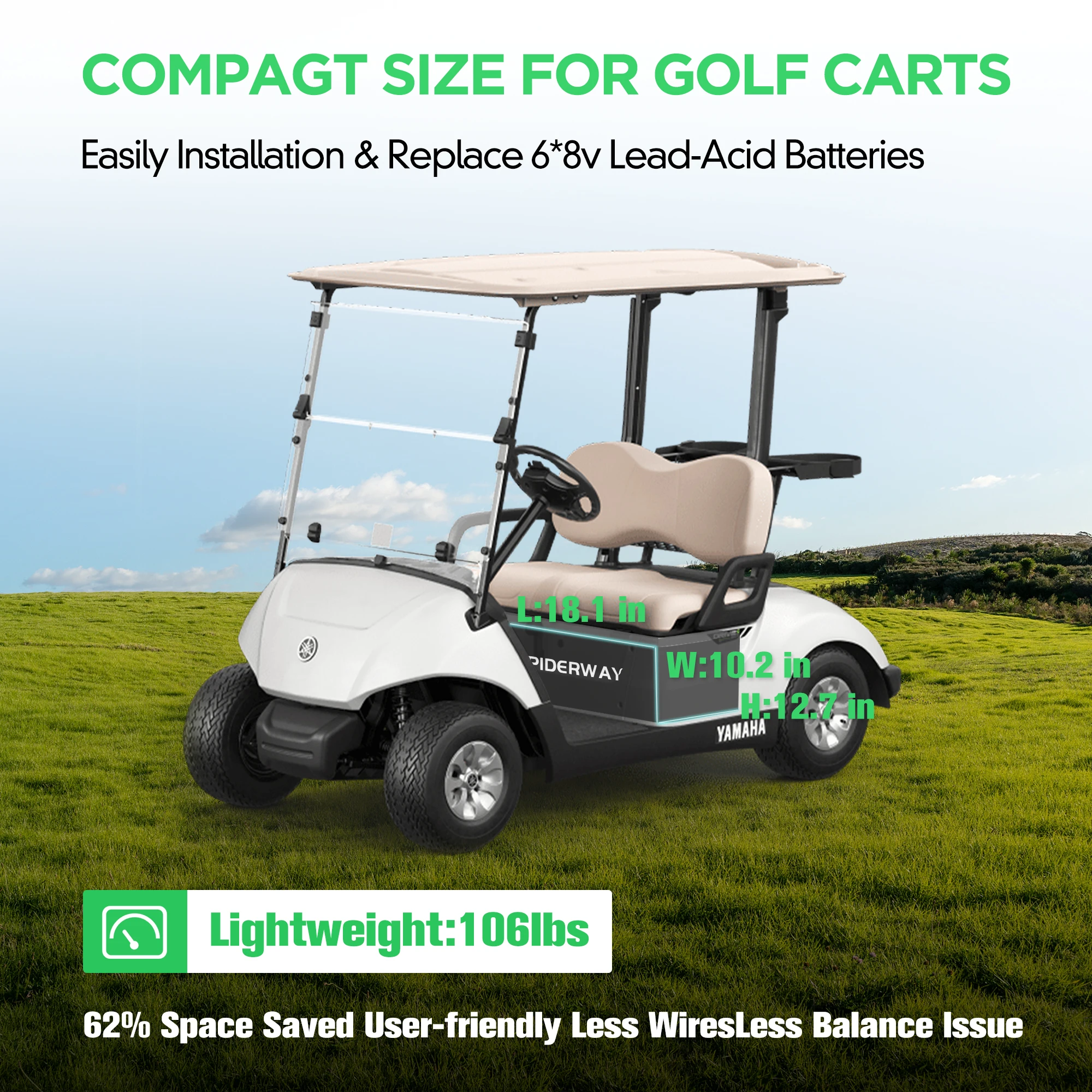 48V(51.2V) 105Ah LiFePO4 Lithium Battery Golf Cart Built-in Smart 200A BMS 25A Charger for Yamaha G19 G22