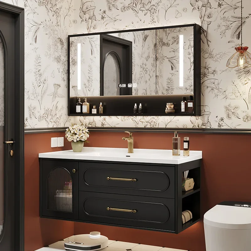 French Luxury Bathroom Cabinets Ceramics Washbasin Vintage Vanity Bathroom Cabinets Black Shower Mobiletto Bagno Furniture