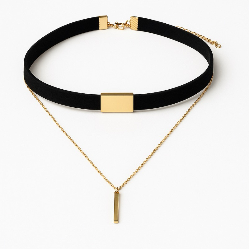 Choker Feminino de Couro Dourado Prateado Marrom Preto Elegante Fino Luxuoso Acessorio Moda Presente
