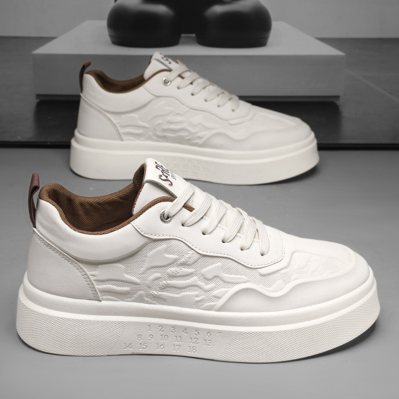 Respirável de sola grossa aumentando tênis em relevo masculino All-Match branco Casual High-End na moda