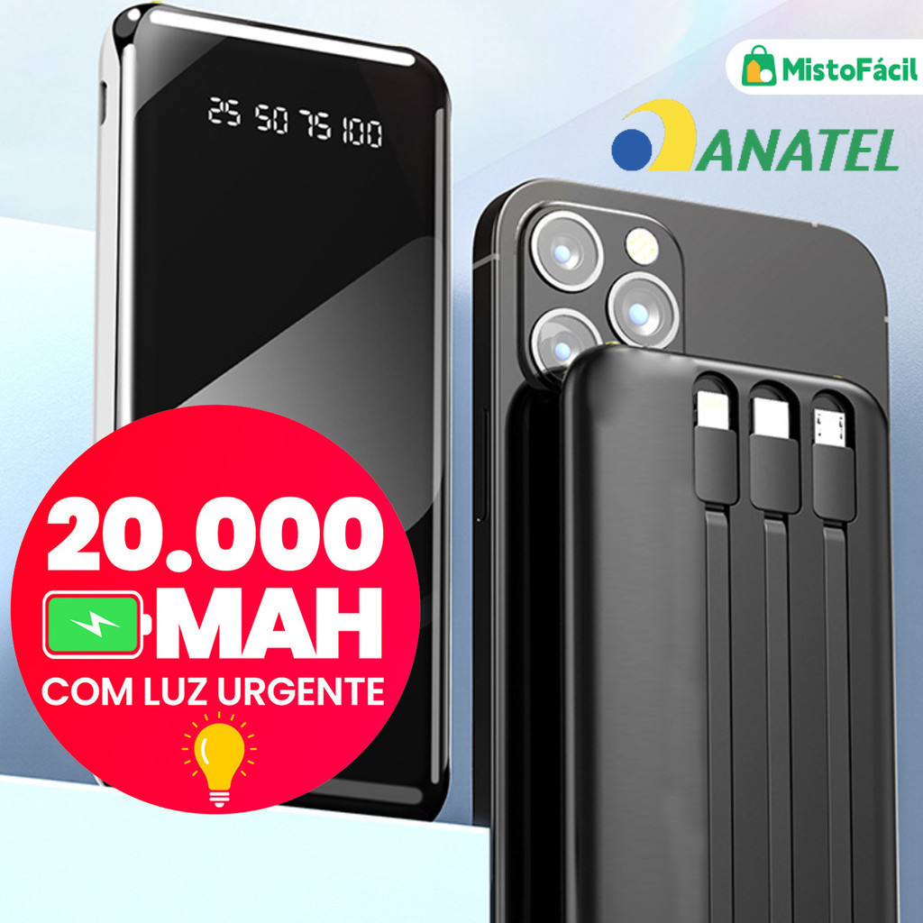 Power Bank Dual Capacity 10000mah 20000mah Bateria Externa Portátil Mel Tecnologia