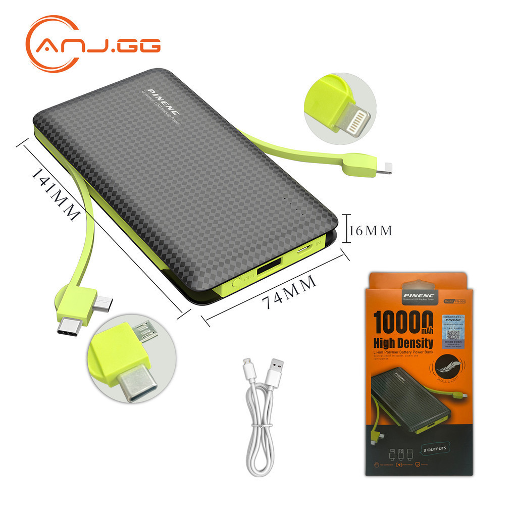 Carregador Portátil Para Celular Power Bank 10000mah Dual Cabo bateria iphone Type-C