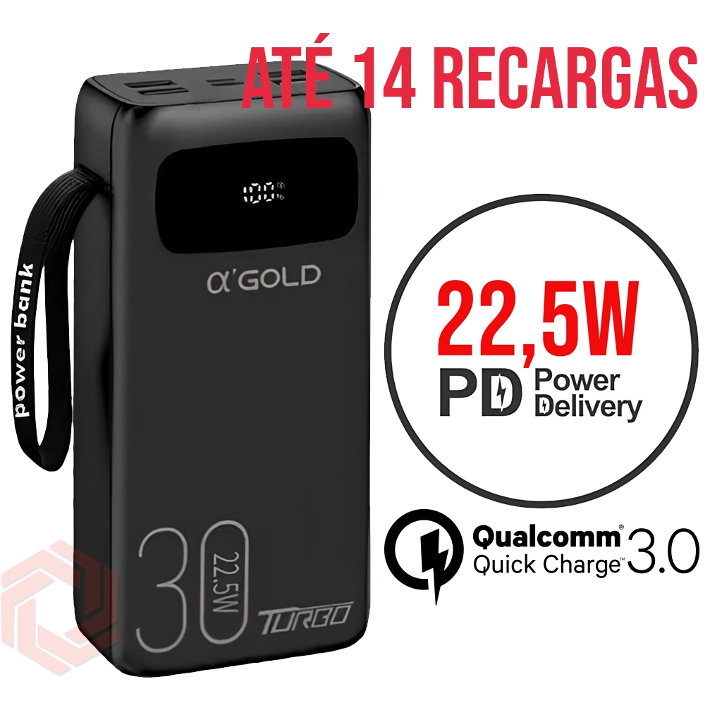 Carregador portatil turbo Power bank 30.000 Dual PD QC3.0