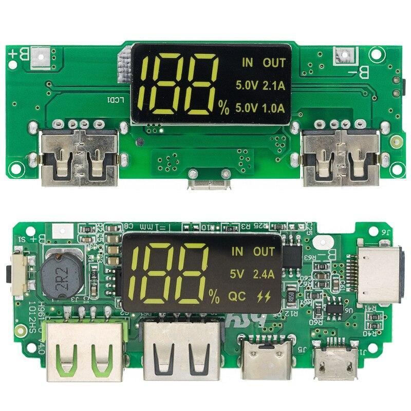 LED Dual USB 5V 2.4A Micro/Tipo-C Mobile Power Bank 18650 Módulo De Carregamento Bateria De Lítio