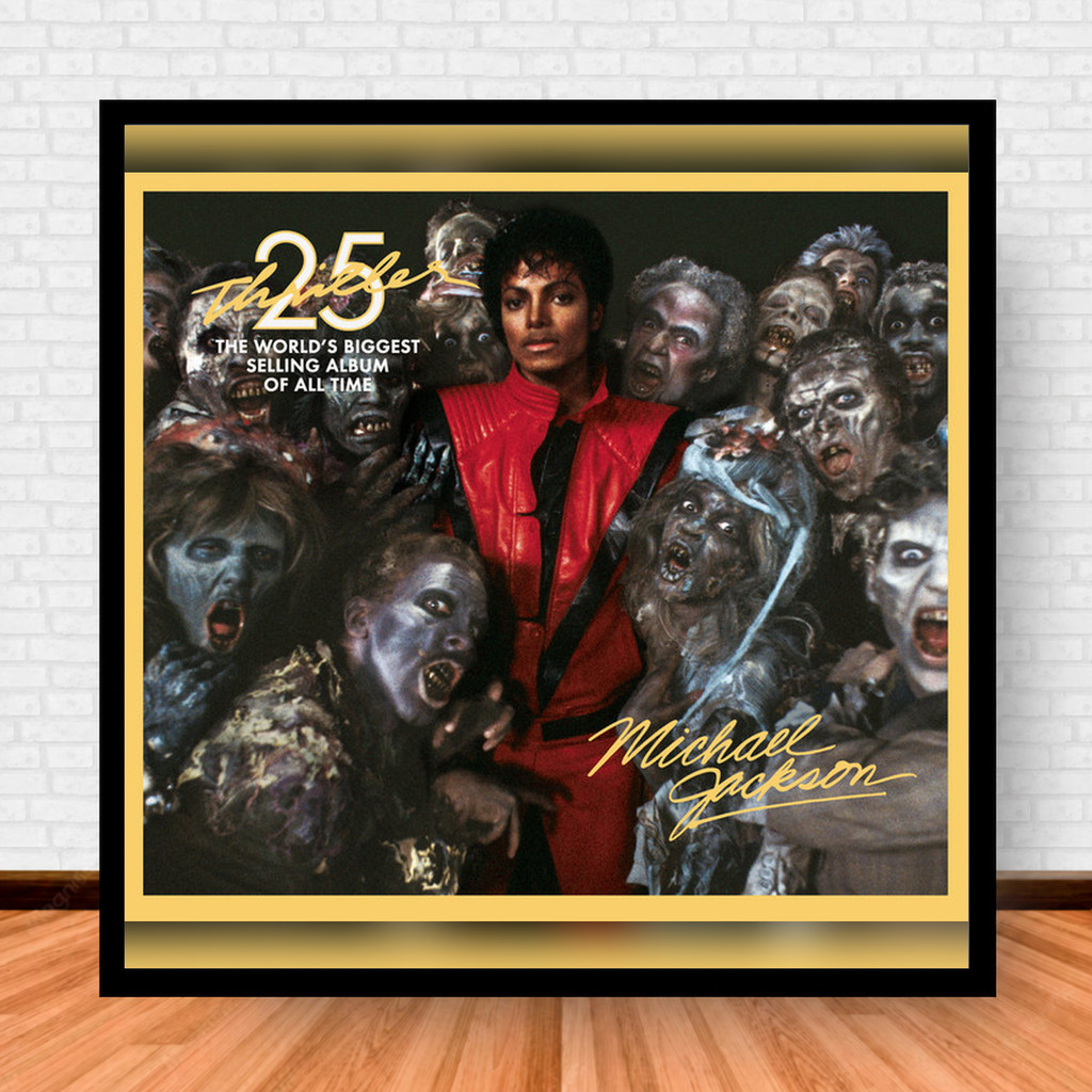 Quadro Decorativo Placa Música Álbuns Michael Jackson Pop com Moldura