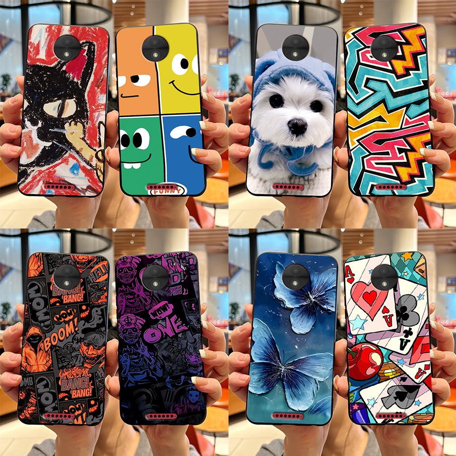 Para Motorola Moto C Plus Case Matte Black Novo design 2023 Pattern Capa Protetora De Silicone Macia MotoC CPlus Casing