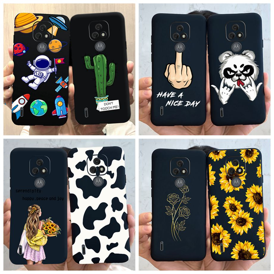 Motorola Moto E7 Capa De Silicone De 6,5 Polegadas Para Telefone MotoE7 e 7 Traseira De Astronauta Sunflowr Pattern Shells