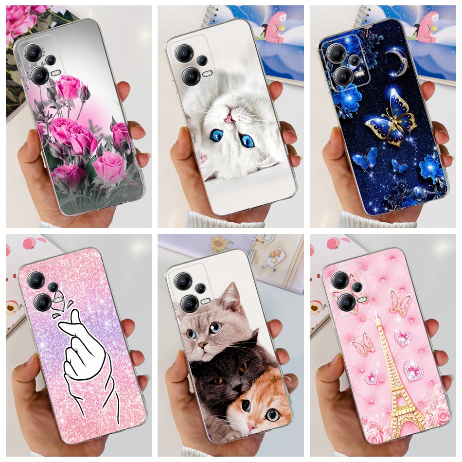 Xiaomi Poco X5/PocoX5 Pro 2023 Fashion Flower Cat Butterfly Pattern Caixa De Celular X 5 X5Pro 5G Capa De Silicone Macio TPU