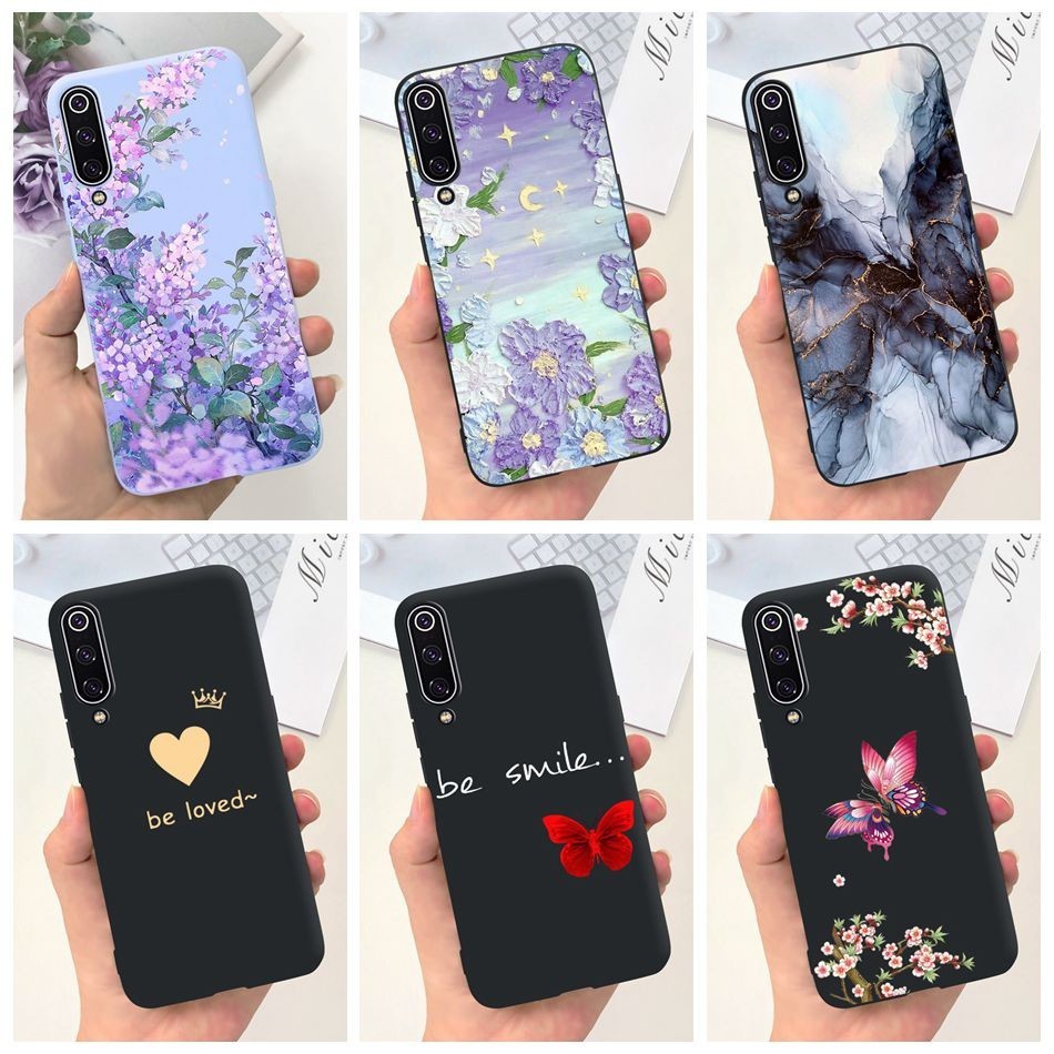 Xiaomi Mi 9/Mi9 SE/Lite Beautiful Flower Butterfly Pattern Caixa De Silicone Macia Com Padrão De Flor