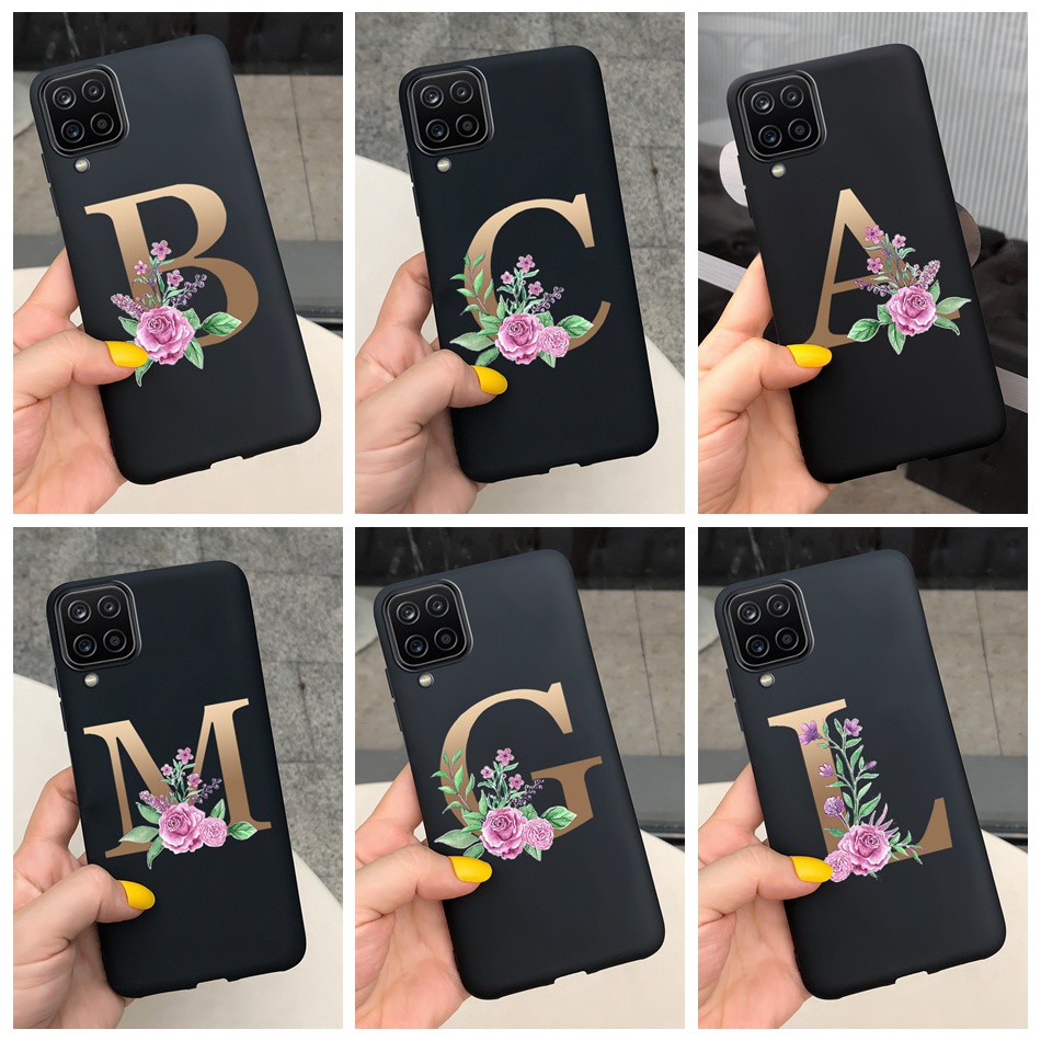 Samsung Galaxy A12 / A22 4G A125F A225F Fashion Letters Pattern Casing Black Silicone Soft TPU Cover Case