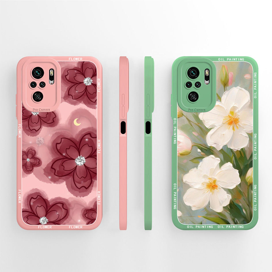Capa De Telefone Para Redmi Note 10 Pro Max 10T 10S 4G 5G Pretty Flower Pattern Soft Liquid Silicone Protetora À Prova D