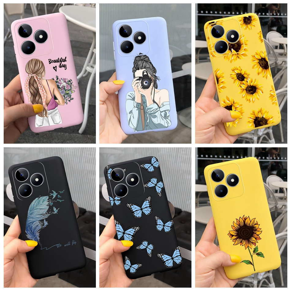 Para Realme Note 50 2024 Beautiful Girl Sunflower Pattern Caixa De Telefone Note50 4G Silicone Macia TPU