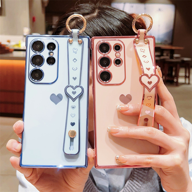 Capa Macia De Silicone Para O Pulso Love Heart Side Pattern Samsung Galaxy S24 S23 Ultra S24 Plus S23 S21 S20 FE