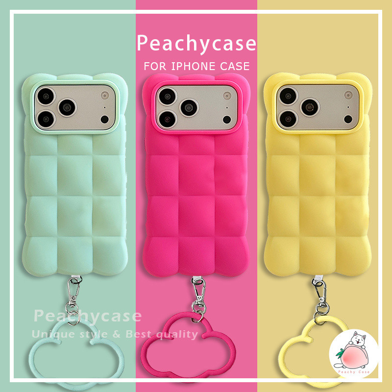Capa De Telefone Macaron Cloud Pattern Pure Color Compatível Com iPhone 17 16 15 14 13 12 Pro Max Pingente De Silicone M