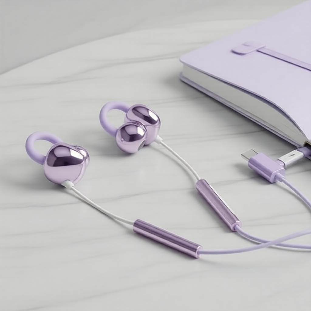 Fones de ouvido de pressão óssea roxos com clip de orelha, com fio Tipo-C, graves à prova de suor e som HiFi