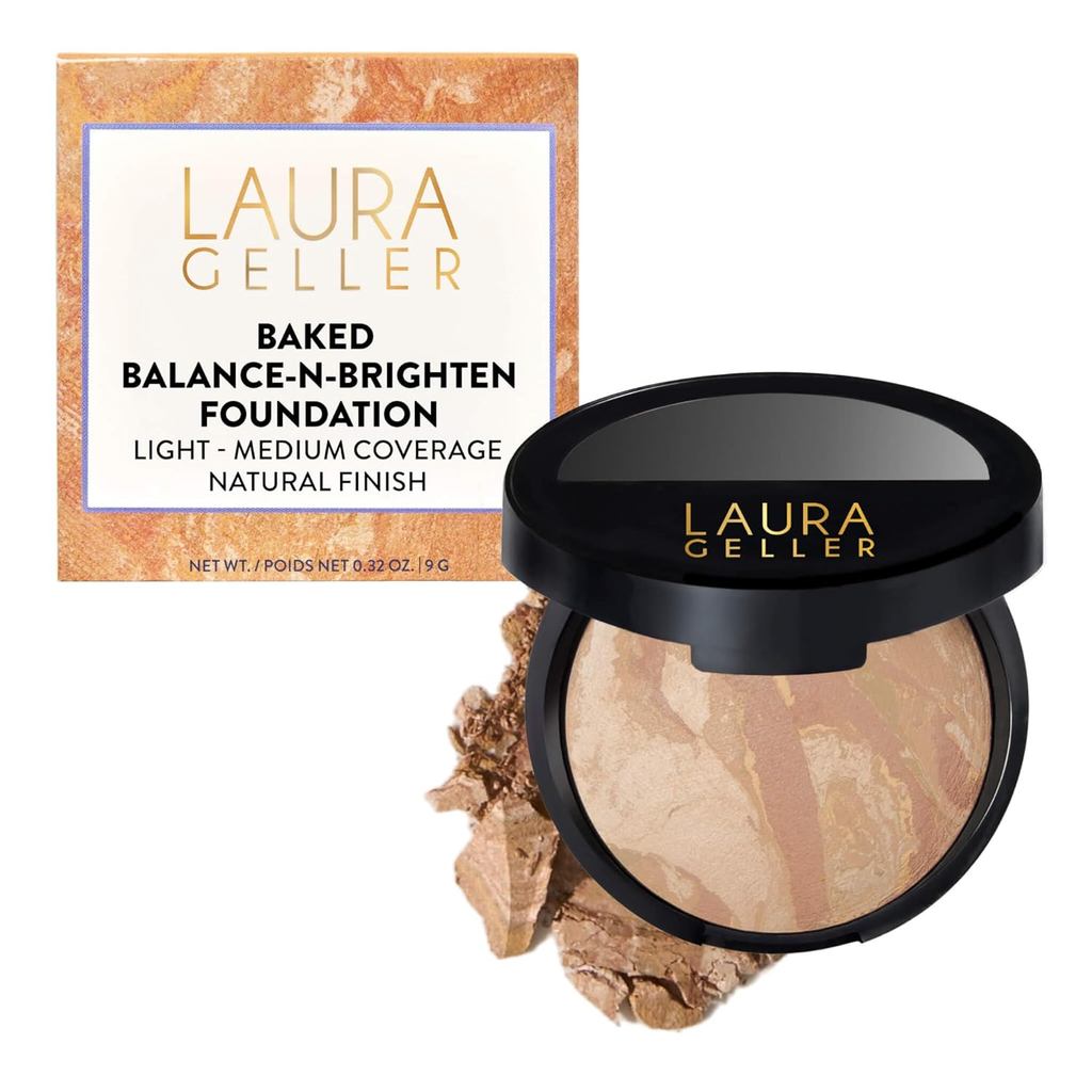 LAURA GELLER NEW YORK Base em Pó Corretora de Cor Baked Balance-n-Brighten, Premiada - Tonalidade Clara - Cobertura Leve