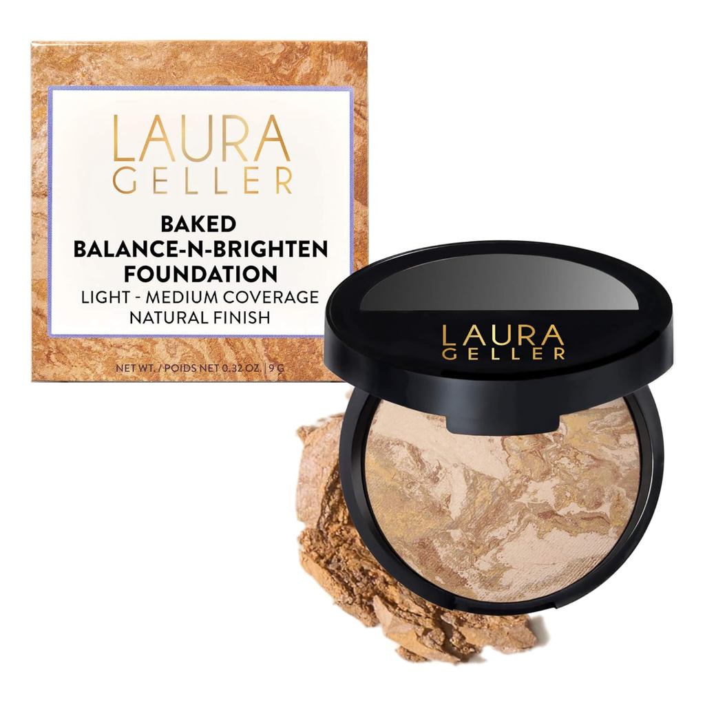 LAURA GELLER NEW YORK Base em Pó Corretora de Cor Baked Balance-n-Brighten, Premiada - Tonalidade Média - Cobertura Modu