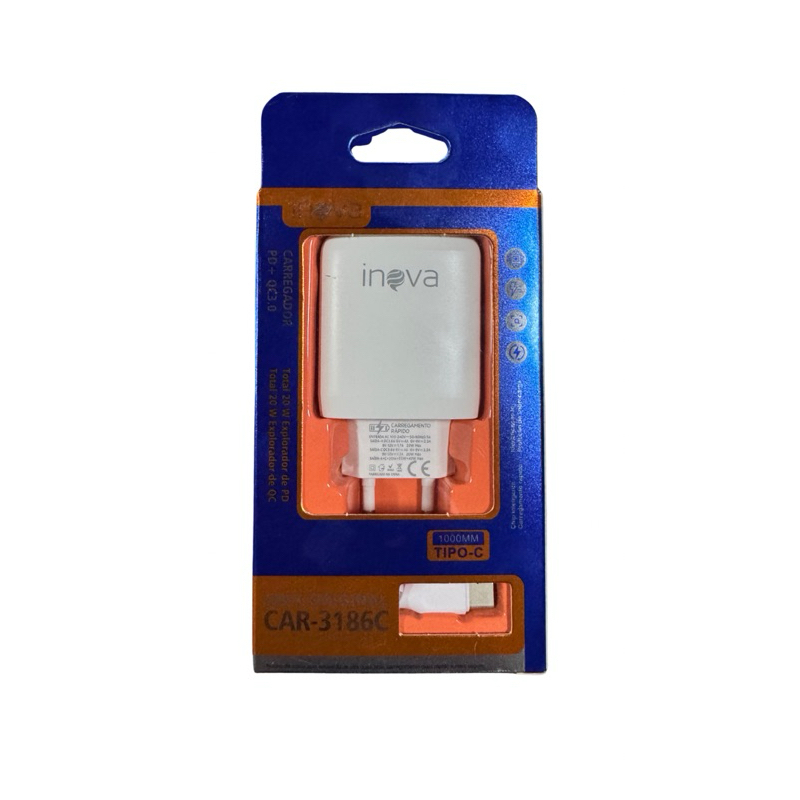 Carregador Turbo 40W Inova Original | USB + Tipo-C, Lightning ou Micro V8 – Carga Rápida e Segura