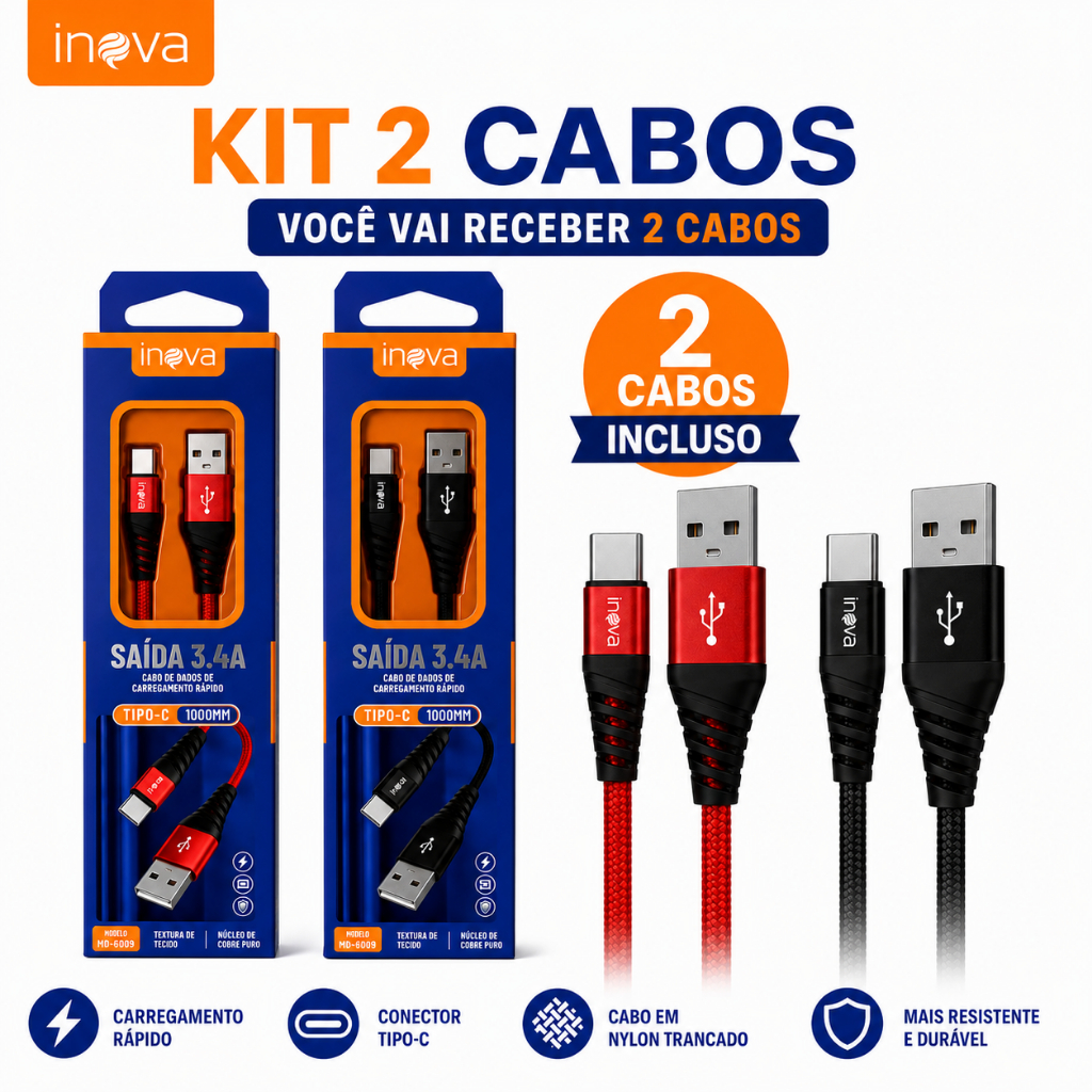 Kit Cabos USB Tipo-C Turbo 1m Inova MD-6009