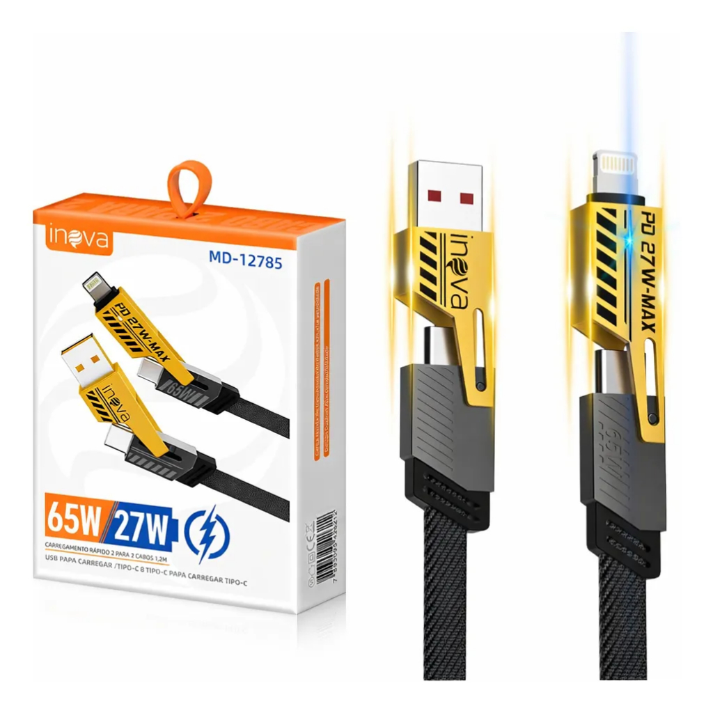 Cabo Carregamento Rápido 4 em 1 TURBO 65W/27W cabo tipo c e iphone acessórios original INOVA ENVIO IMEDIATO