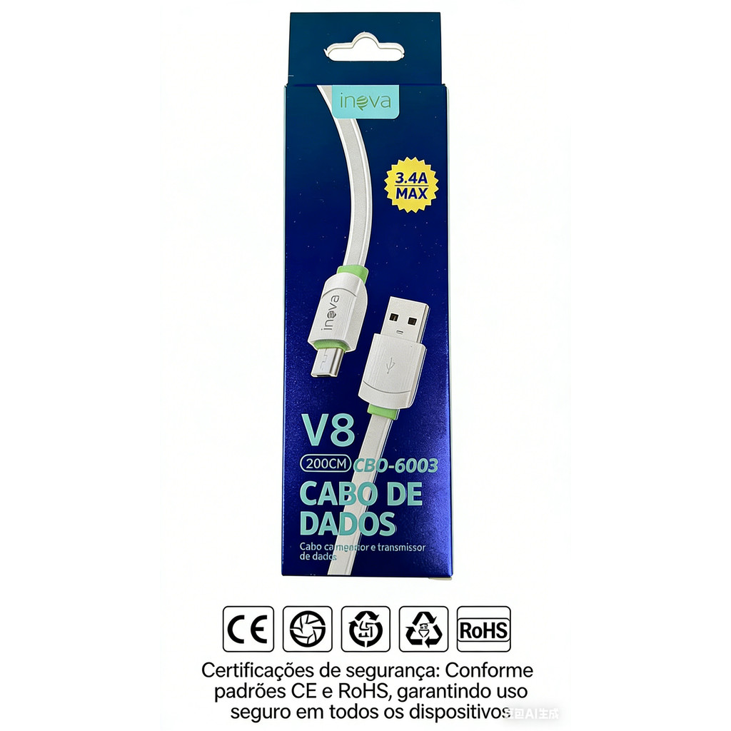 Cabo Micro USB V8 Inova CBO-6003 Turbo 2 Metros Reforçado