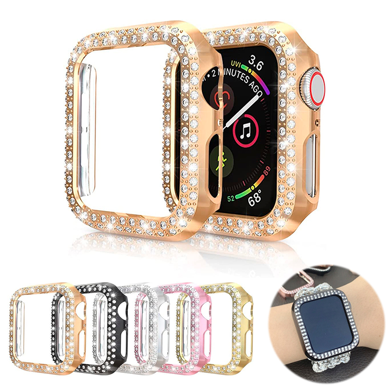 Case Diamante Glitter para Apple Seria 8/7/6/5/4/se Capinha Protetora de Tela Para Smart Watch 45mm/44m/42mm/41mm/40mm/38mm