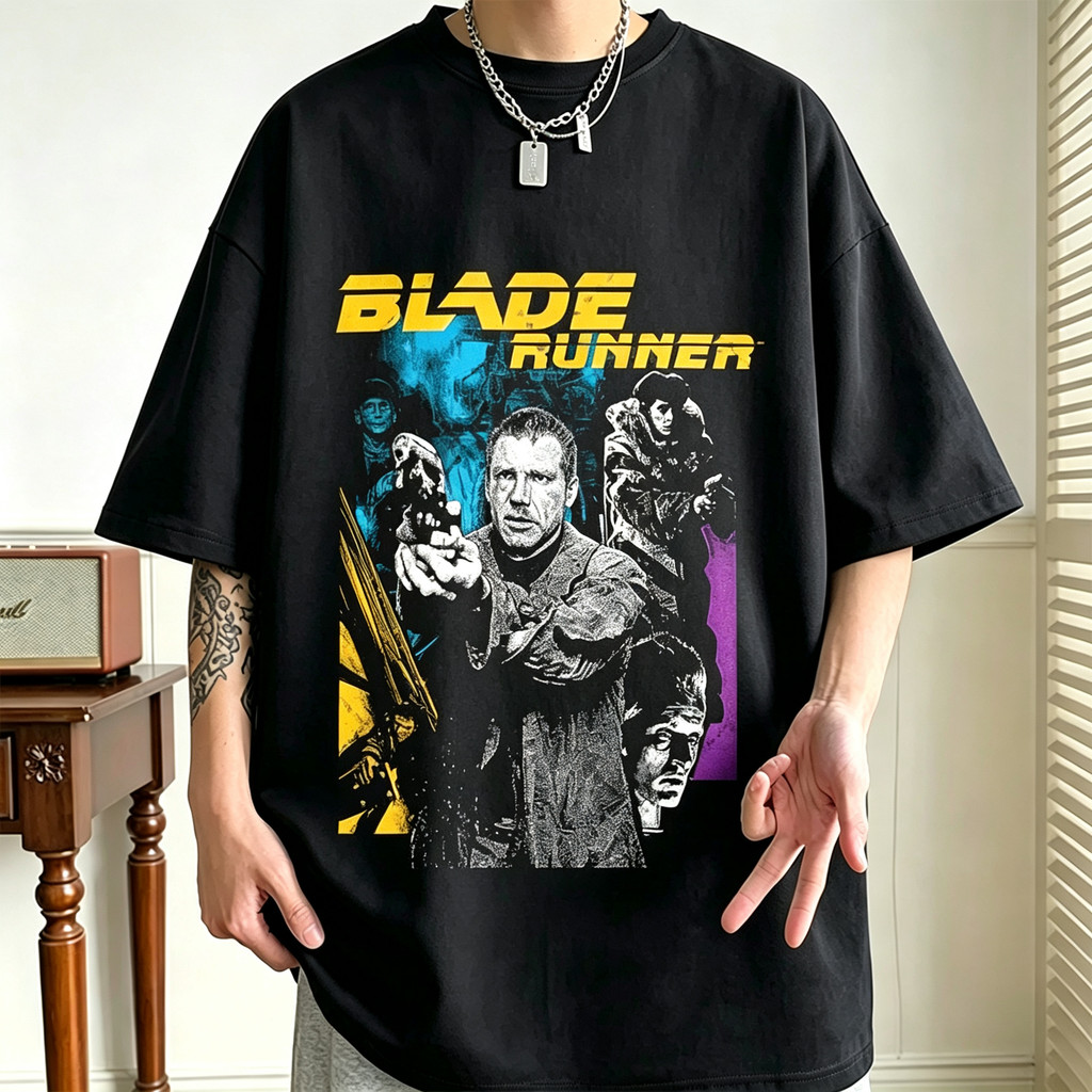 Camiseta Oversized Blade Runner Estampa Filme Sci-Fi Vintage Camiseta Masculina Unissex Algodão