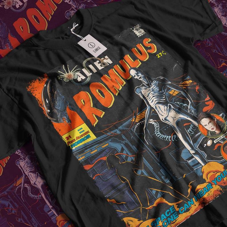 2026 Novo Camiseta Masculina Alien Romulus Movie T-Shirt Vintage Sci-Fi Horror Unissex Streetwear Envio Imediato