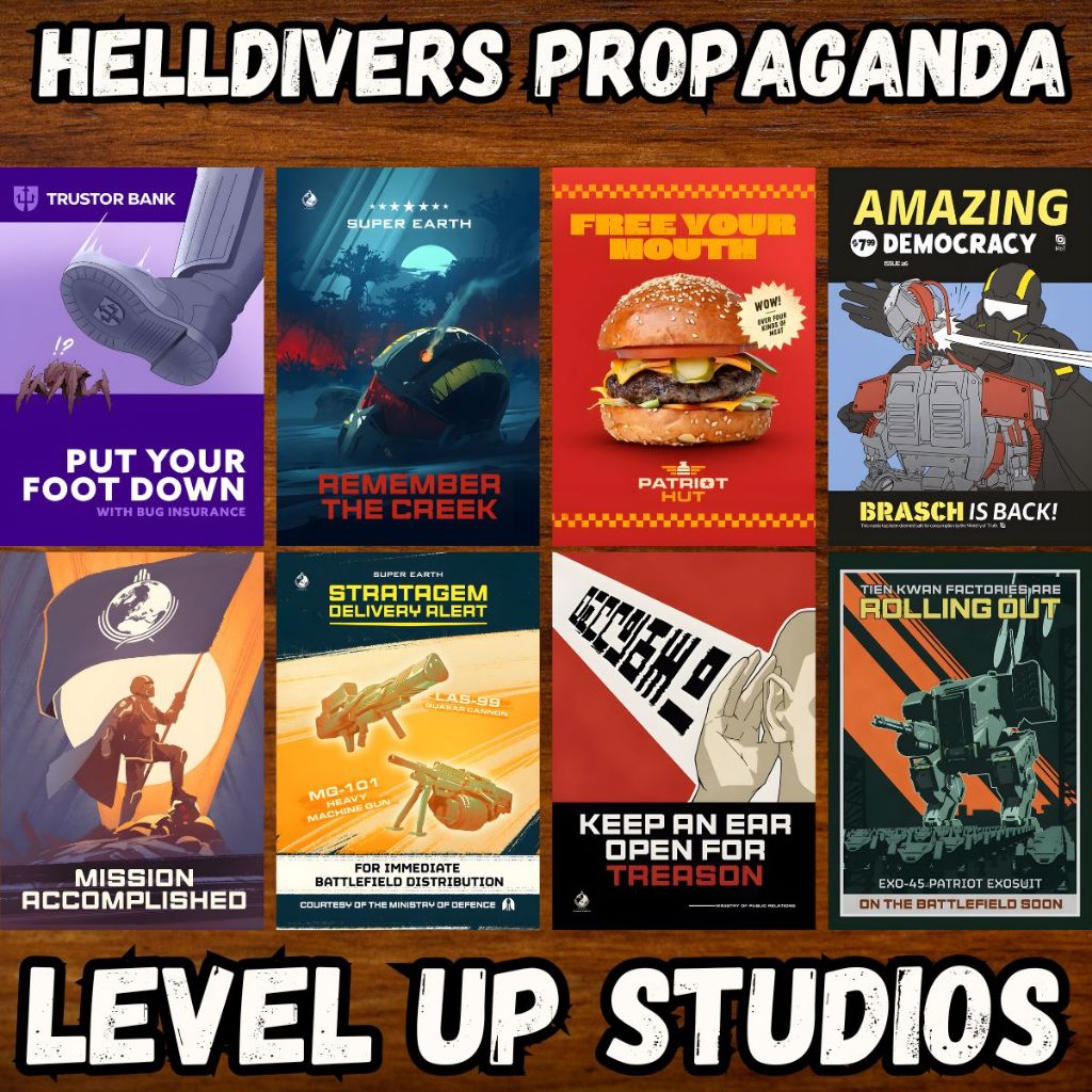 Helldivers - Placas Quadros Decorativos Posters - Propaganda Vintage Game Retro Militar Sci-Fi