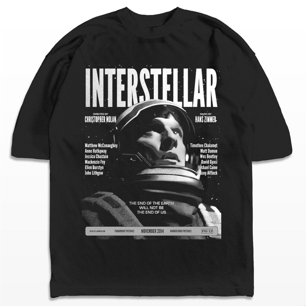 Camisa Oversized Interstellar Sci-Fi Poster Vintage Algodão Camiseta Streetwear Casual Unissex