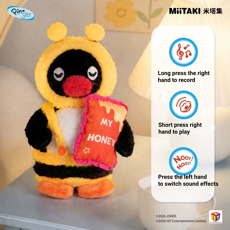 [Genuíno] Pingu < Pode Gravar + Som > Multifuncional Little Bee Healing Series Brinquedo De Pelúcia Boneca De Voz Enfeit