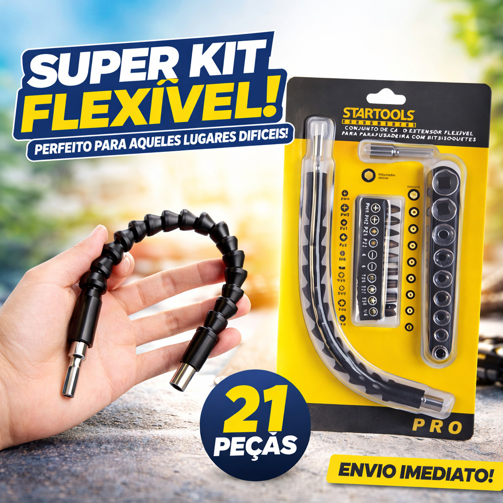 Kit Extensor Eixo Prolongador Parafusadeira Startools  Bits soquetes Ponteiras Adaptador Ângular Cabo Flexível 25cm