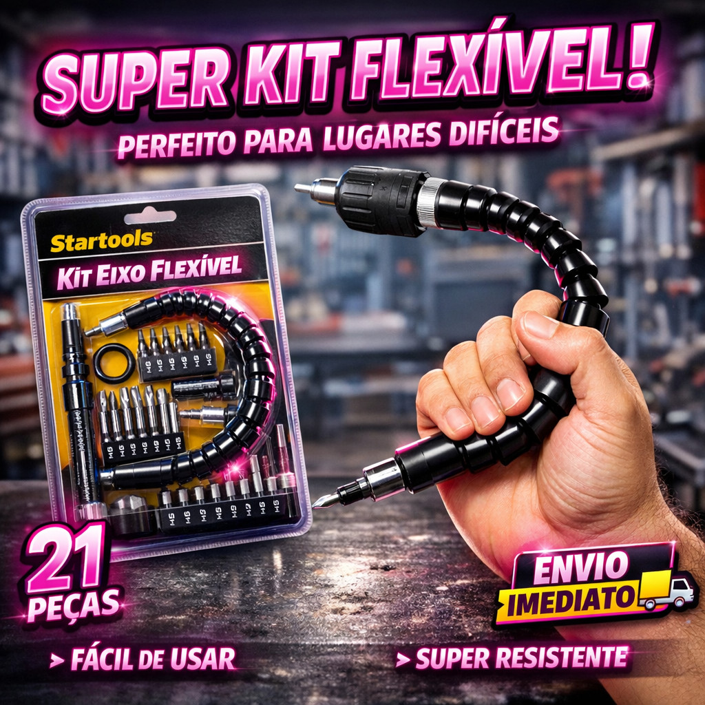 Kit Extensor Eixo Prolongador Parafusadeira Bits Ponteiras Adaptador Ângular Cabo Flexível 24cm