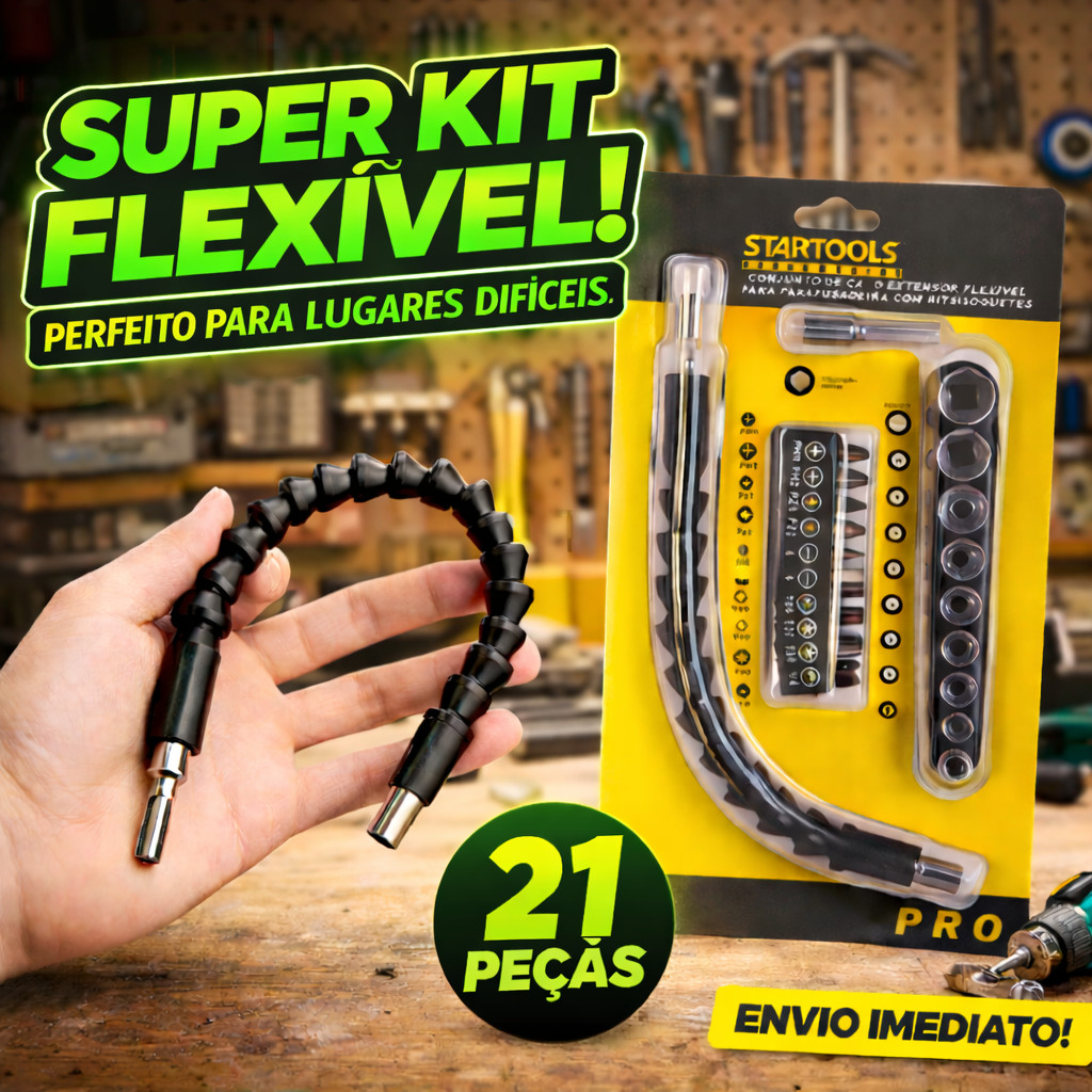 Kit Extensão Eixo Ferramenta Braço Flexivel 24cm Cabo Extensor Adaptador Parafusadira Peças