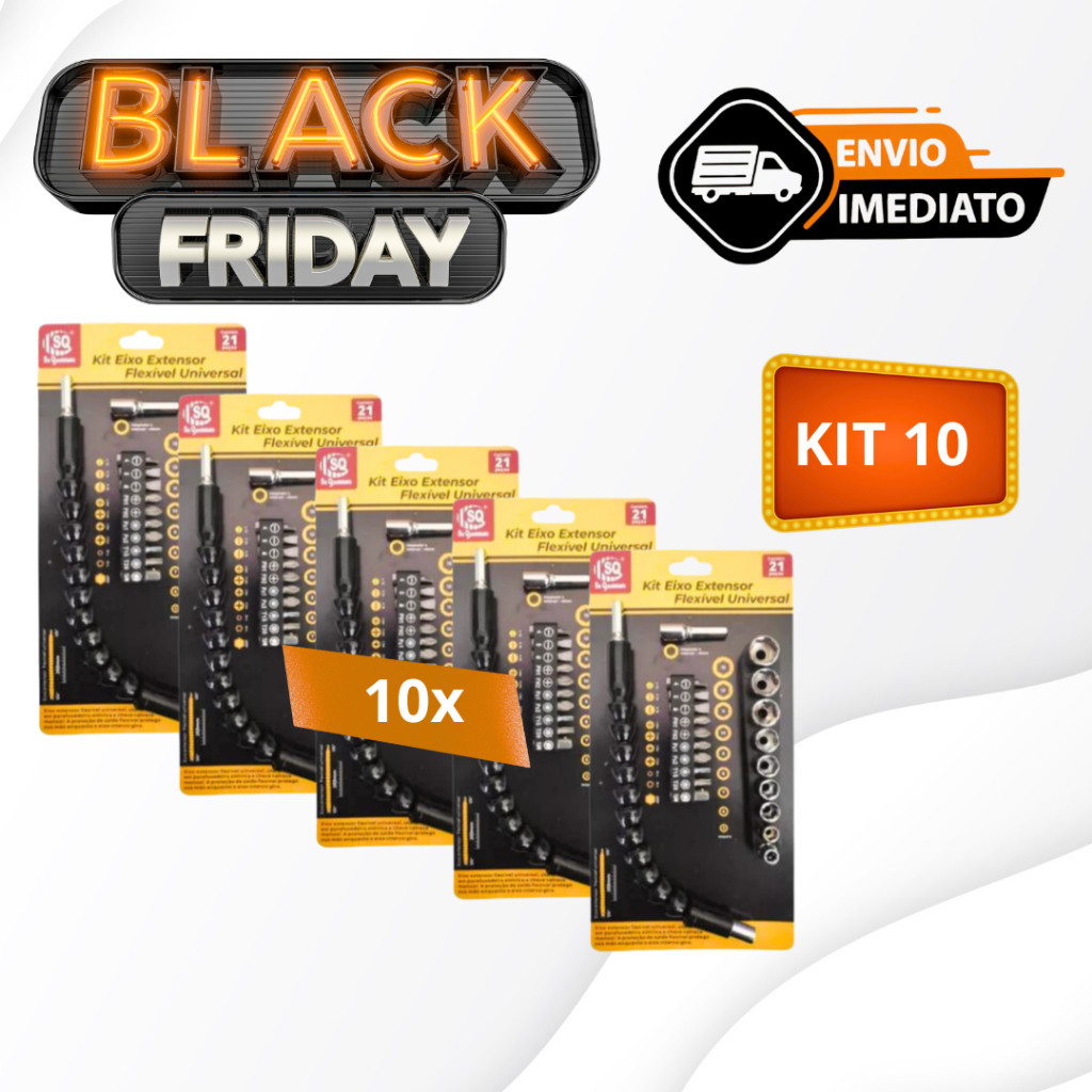 kit 10 Extensões eixo prolongador Ferramenta Braço Flexível 25cm cabo extensor adaptador parafusadeira peças