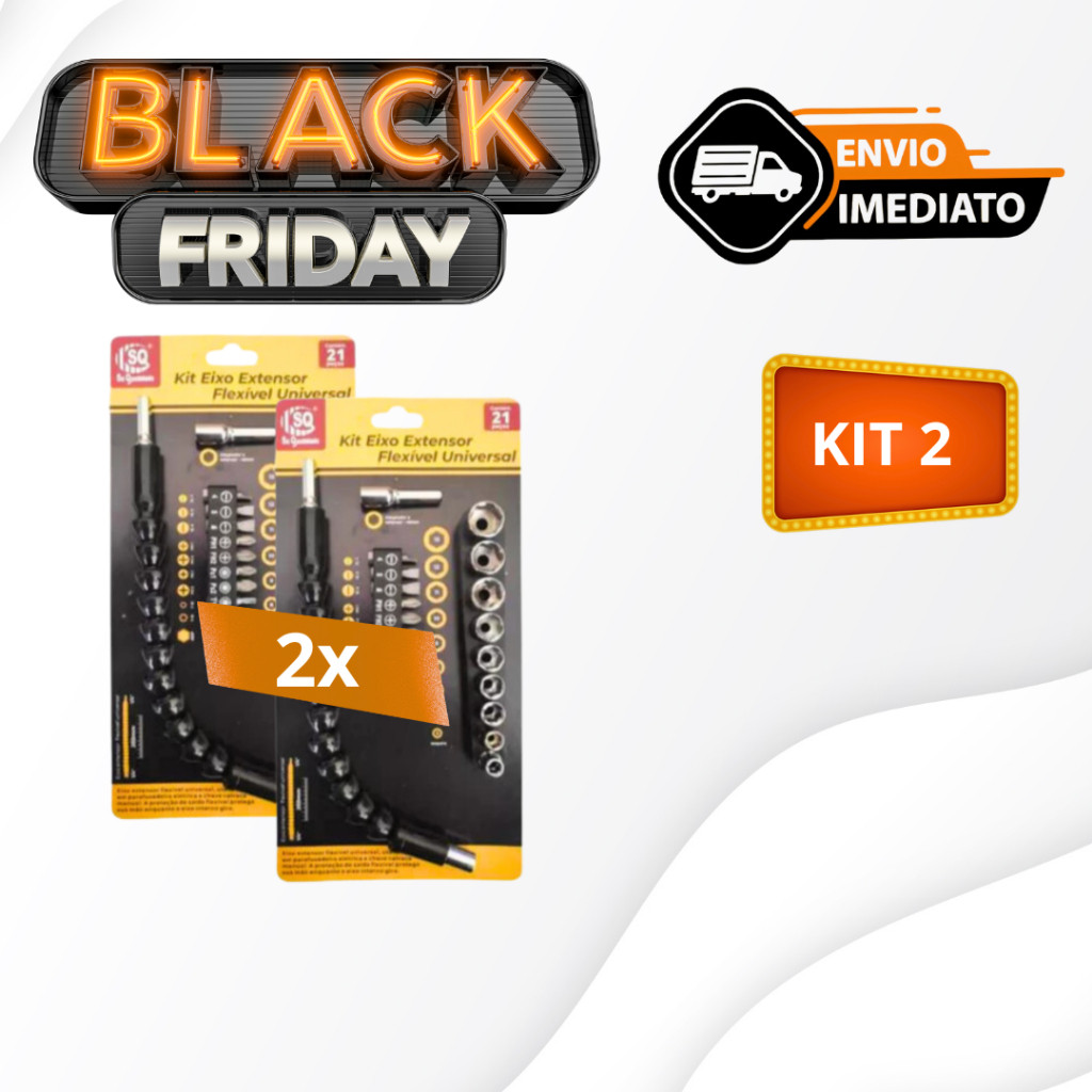 kit 2 Extensões eixo prolongador Ferramenta Braço Flexível 25cm cabo extensor adaptador parafusadeira peças