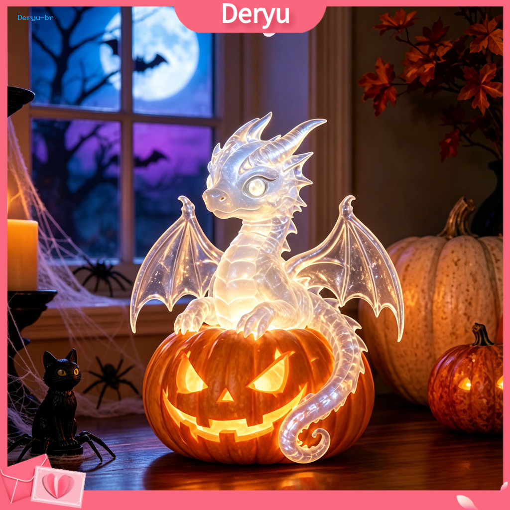 Indoor Housewarming Gifts Halloween Night Light Decor Resin Led Pumpkin Dragon Witch Hat Black Cat Crow Tabletop Lamp fo