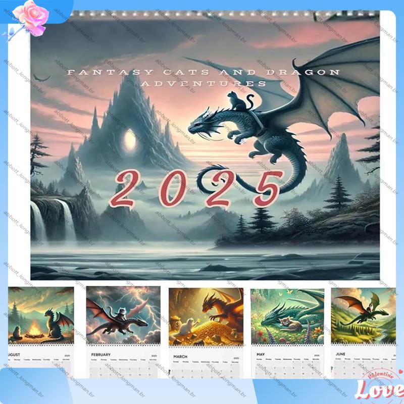 [Quick A] Fantasy-Cat Dragon Rider-Calendário 2025 De Parede Para Casa