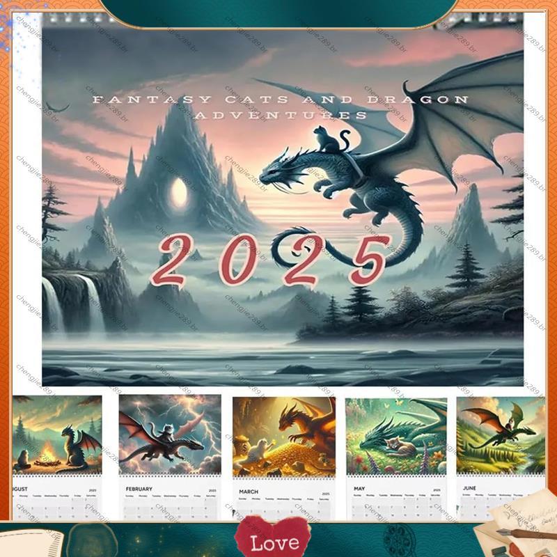 [Novo C] Fantasy-Cat Dragon Rider-Calendário 2025 De Parede Para Casa