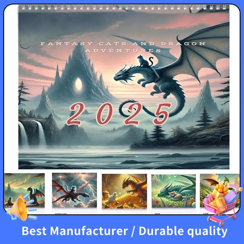 Fantasy-Cat Dragon Rider-Calendário 2025 De Parede Para Casa