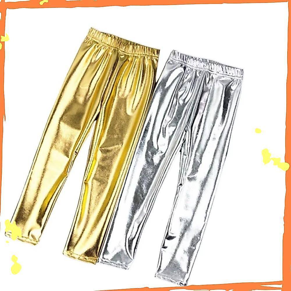 Leggings Infantis , Calças Elásticas De Couro Sintético , Moda Dourada E Prateada Para Meninos Skinny