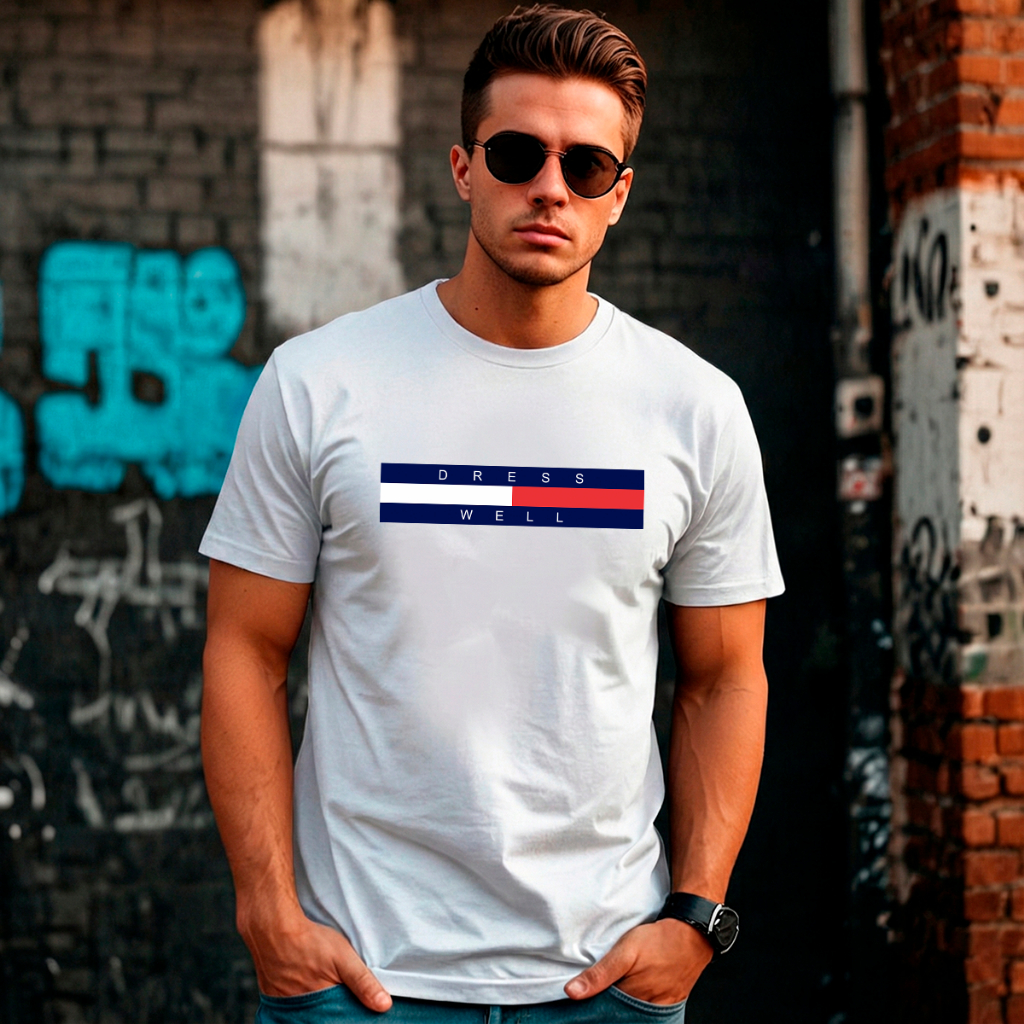 Camiseta Masculina Básica Branca Algodão Gola Redonda Manga Curta Estilo Conforto Estampa Dress Well