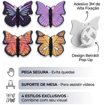 Kit Suporte Dobrável De Telefone Borboleta 360 Rotação +  Protetor Linha De Dados Compacta Portátil Anti Quebra-proteção