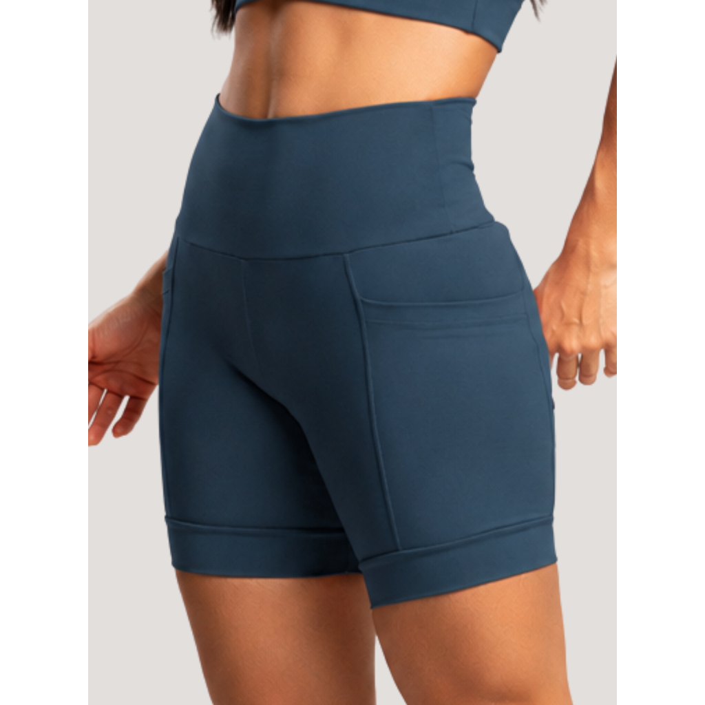 Bermuda Feminina Alta Compressão Poliamida Run Azul Cintura Alta Massam Fitness