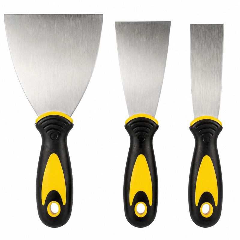 Kit Espátula Aço Inox 3 Peças Profissional Massa Corrida Gesso Pintura Construção Alta Resistência Aço Inox