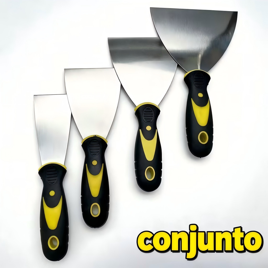 Kit 4 Espátulas de Aço Inox Profissional com Cabo Emborrachado – Tamanhos 2