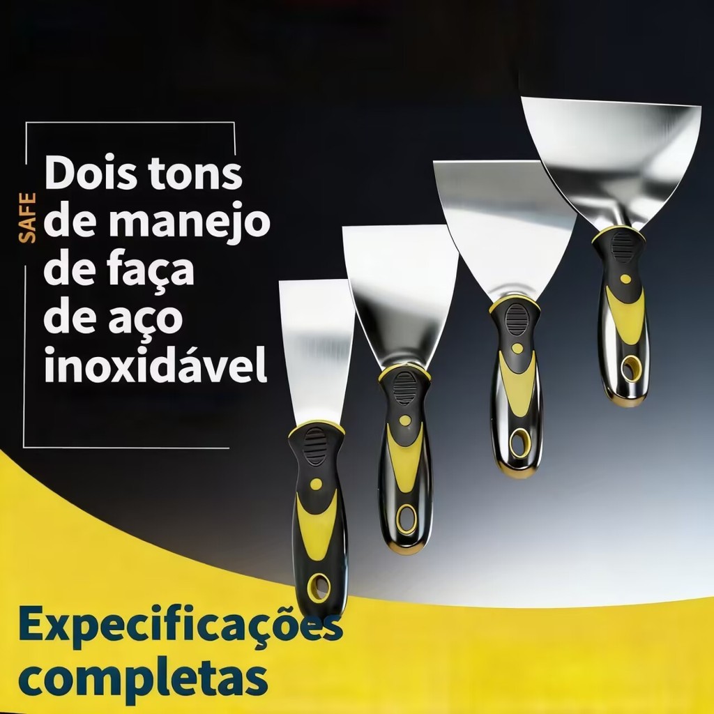 Kit 4 Espátulas de Aço Inox Profissional com Cabo Emborrachado – Tamanhos 2