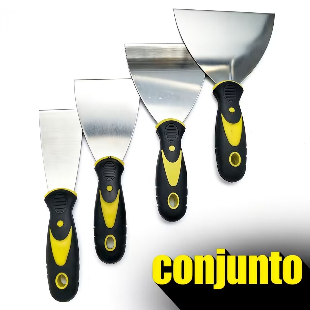 Kit 4 Espátulas de Aço Inox Profissional com Cabo Emborrachado – Tamanhos 2