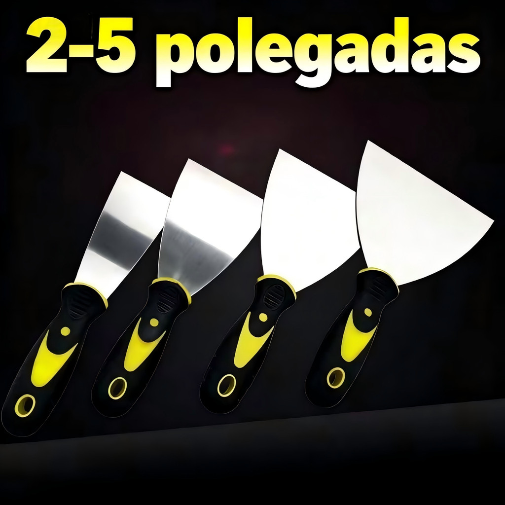 Kit 4 Espátulas de Aço Inox Profissional com Cabo Emborrachado – Tamanhos 2
