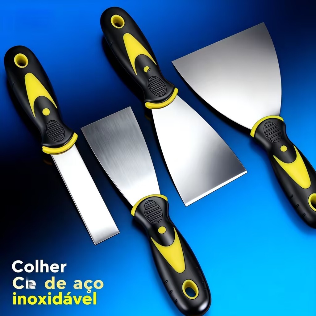 Kit 4 Espátulas de Aço Inox Profissional com Cabo Emborrachado – Tamanhos 2